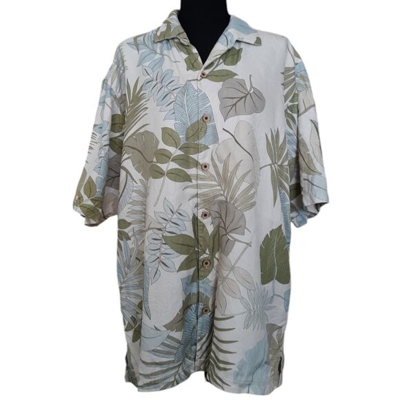 Tommy Bahama Men's Shirt Short Sleeve Button Down Silk Cotton Tropical Ferns XL - Picture 1 of 8